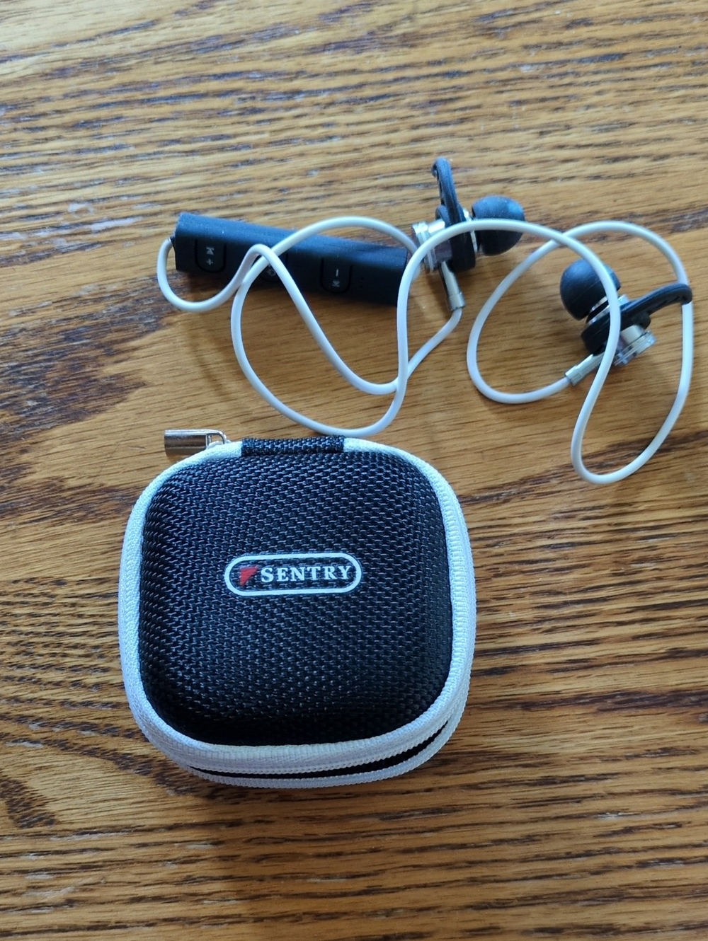 Black and White Sentry Earbud Travel Case with Wired Earbuds